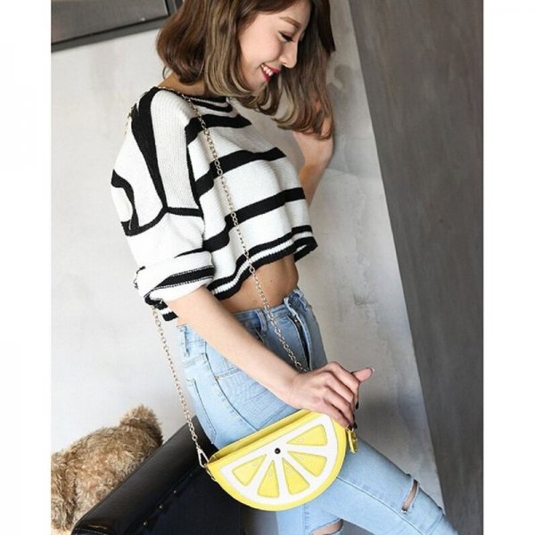 LATEST NOVELTY CUTE WATERMELON SHAPE SHOULDER MINI BAG FOR WOMEN - LEMON