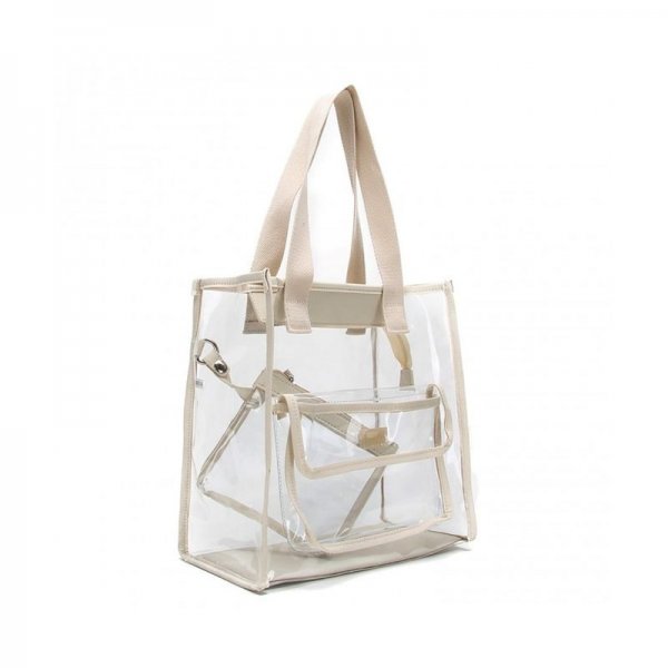 TWO PIECE CLEAR BAG SET TOTE AND POUCH COMBO - IVORY